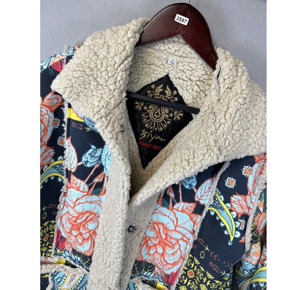 Johnny Was Biya Jacket Women S Multi Floral Sherpa Lined Boho Luxury Chic Preppy